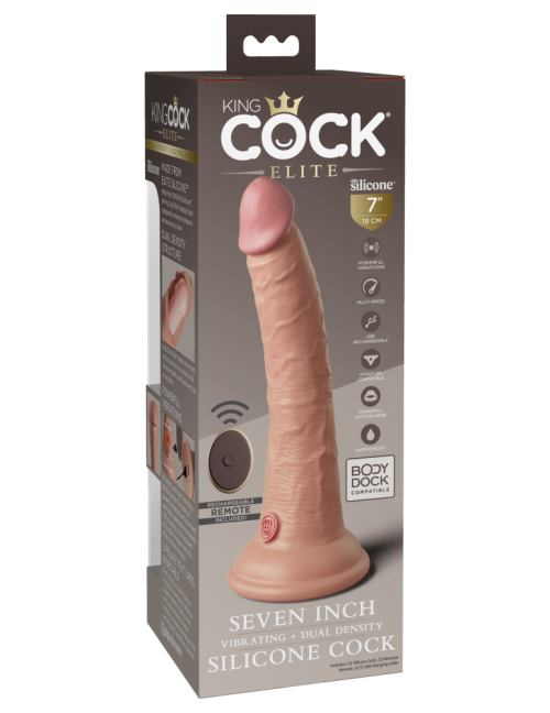 Pipedream - King Cock Elite 7" Dual Density Vibrating Silicone Cock with Remote  Light - Image 5