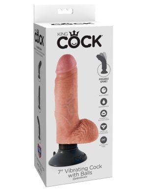 7" Vibrating Cock with Balls  Light - Realisztikus vibrátorok