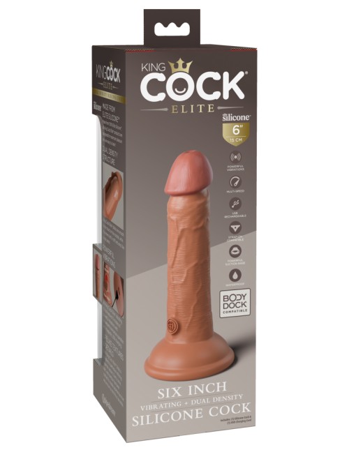 Pipedream - King Cock Elite 6" Dual Density Vibrating Silicone Cock  Tan - Image 5