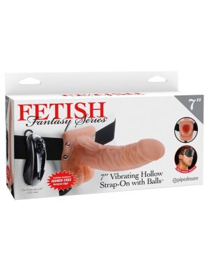 7" Vibrating Hollow Strap-On with Balls  Light/Black - Felcsatolható eszközök