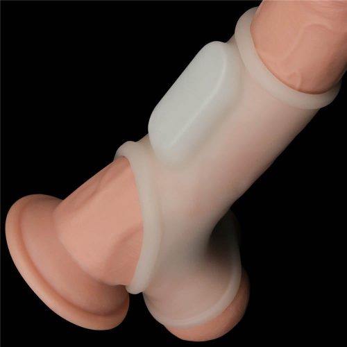 Vibrating Silk Knights Ring with Scrotum Sleeve (White) I - Image 3