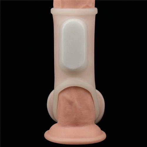 Vibrating Silk Knights Ring with Scrotum Sleeve (White) I - Image 4