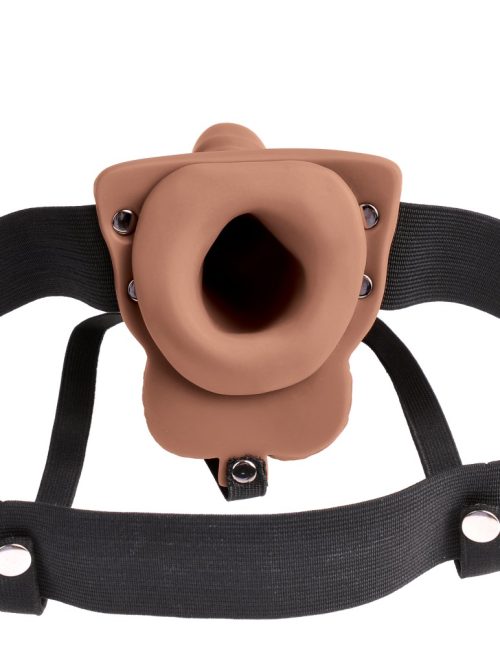 6" Hollow Rechargeable Strap-On with Balls Tan - Image 3