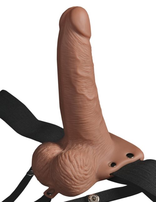 6" Hollow Rechargeable Strap-On with Balls Tan - Image 2