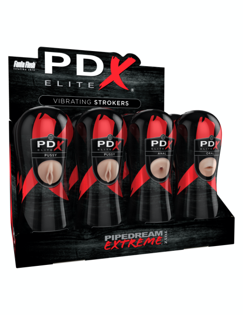 Pipedream Extreme Elite Vibrating Stroker Display - 12 pcs Light/Black - Image 1