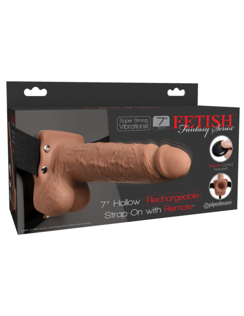 7" Hollow Strap-On with Remote  Tan/ Black - Image 1