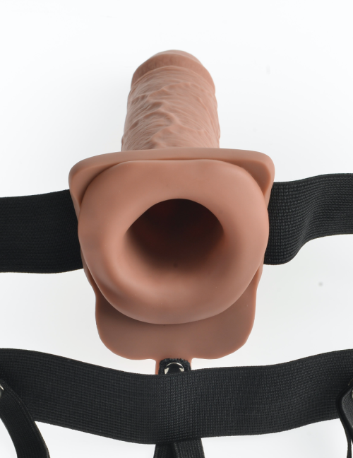 7" Hollow Strap-On with Remote  Tan/ Black - Image 2