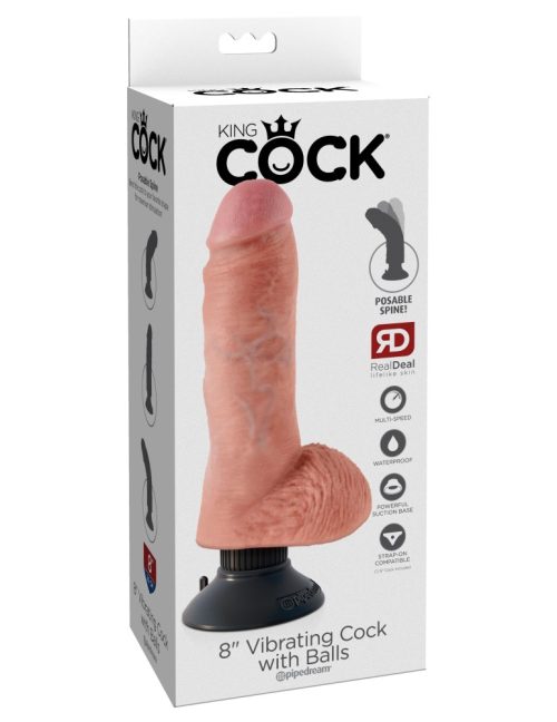 8" Vibrating Cock with Balls  Light - Image 1
