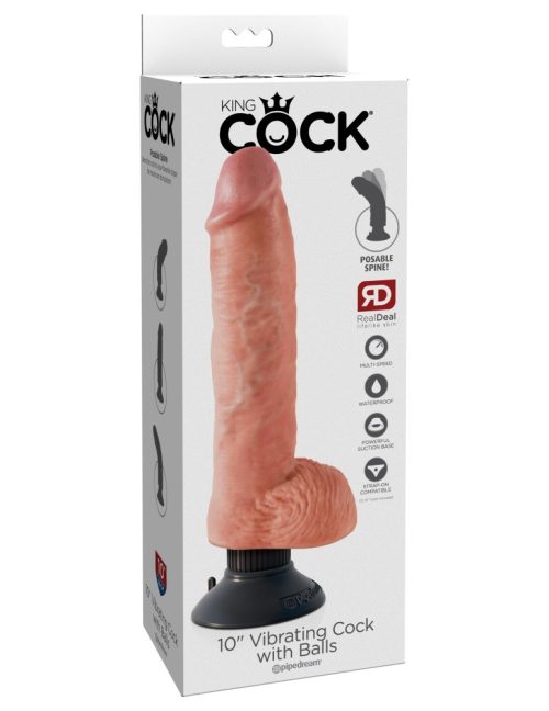 10" Vibrating Cock with Balls  Light - Image 1
